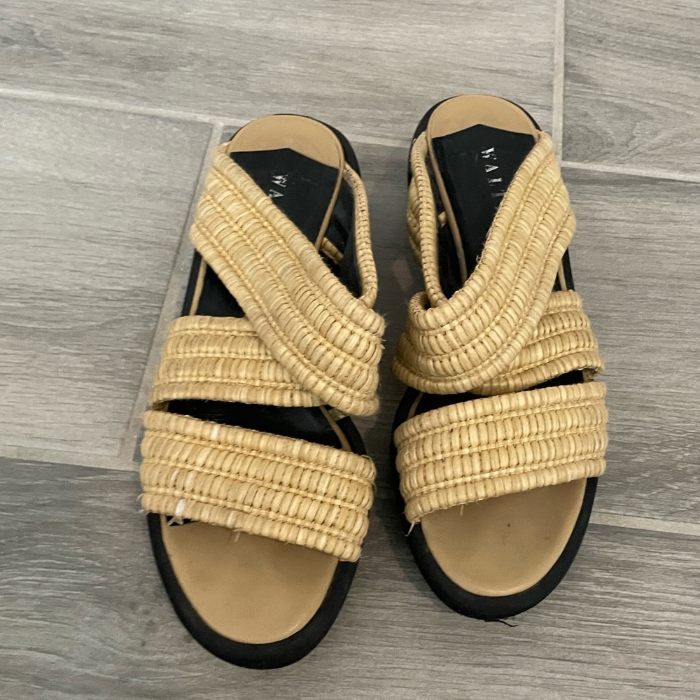 Walter Steiger Platform Straw Raffia Woven Shoes 6 Sandals